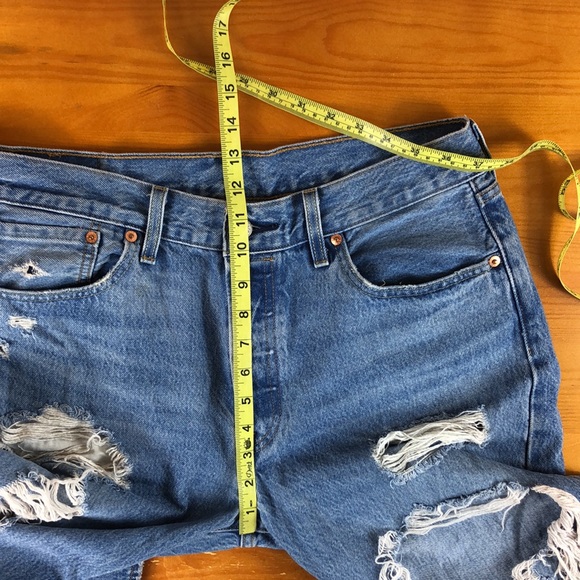 Levi's 501 Button Front Destroyed Straight Leg Denim Jeans - Picture 9 of 16